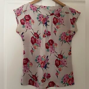 Tucker Floral Silk Blouse - Pink and Red